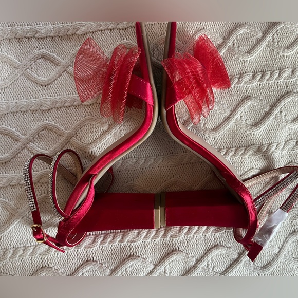 NEW! Top Moda Red Agatha Bow Style Rhinestone Ankle Strap Women’s 6.5 - Picture 5 of 16